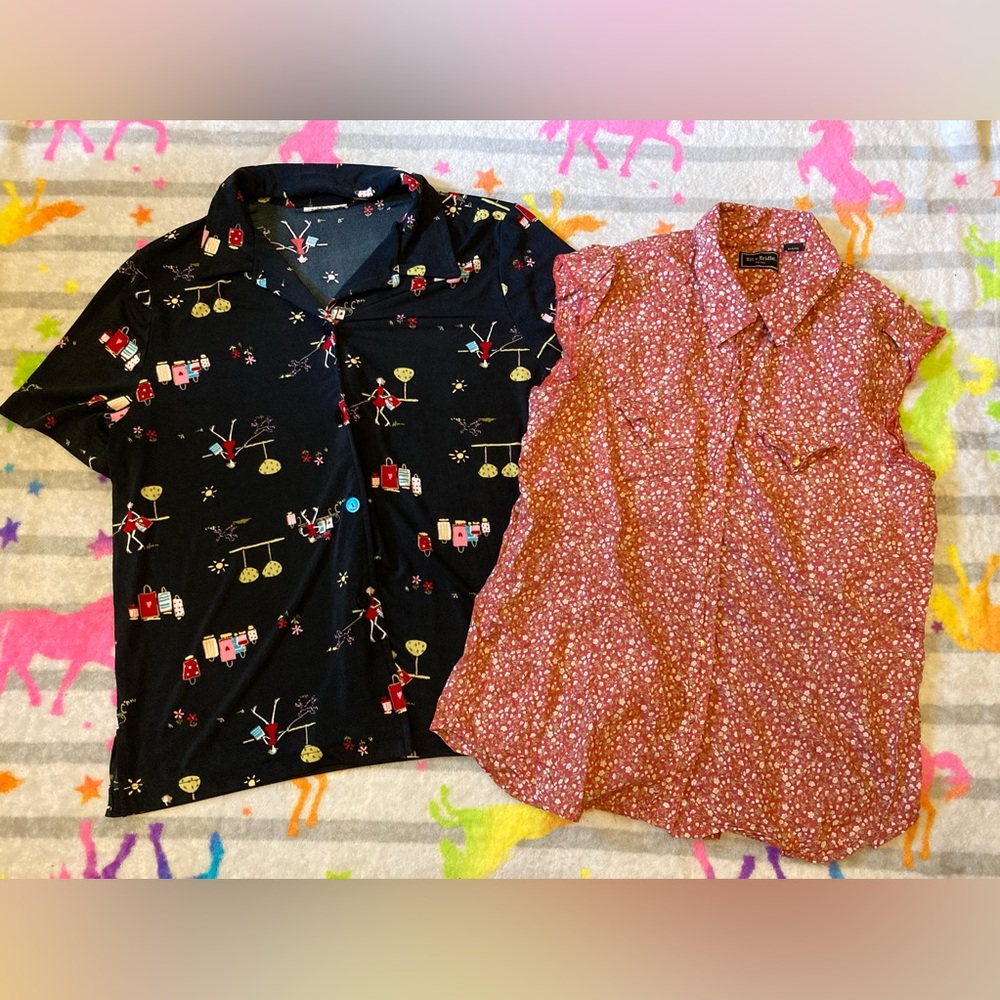 🌳Lot of 2 Vintage 2000s Grannycore Short Sleeve Shirts, size Large